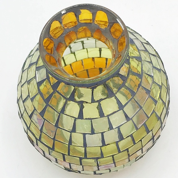 SOLD Amber and Yellow Mosaic Round Vase - Picture 2 of 3